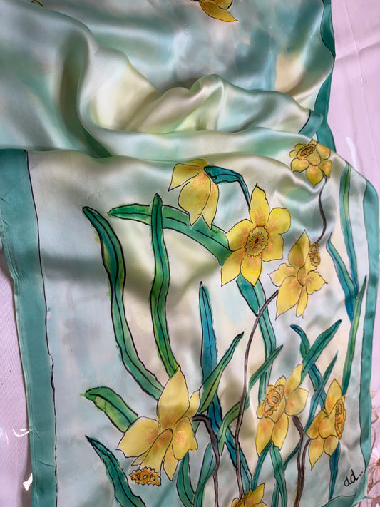 Golden Daffodil Bloom on Satin Silk