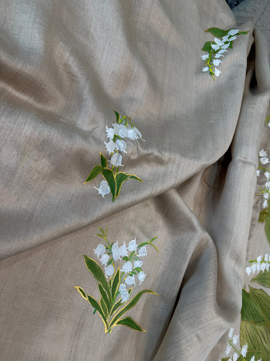 BELL FLOWER DRIFT-HANDPAINTED BHAGALPURI SAREE