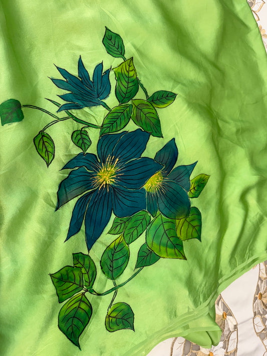 Sapphire Bloom Saree-Handpainted Satin silk saree
