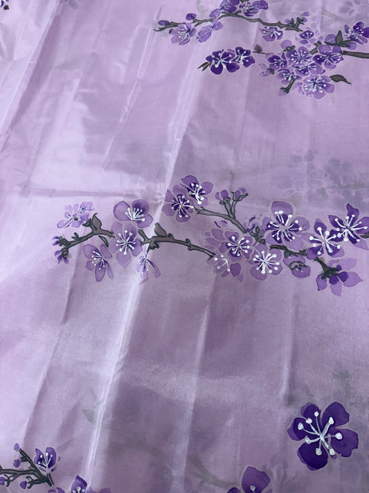Misty Mauve Blossoms-Handpainted silk Dupatta