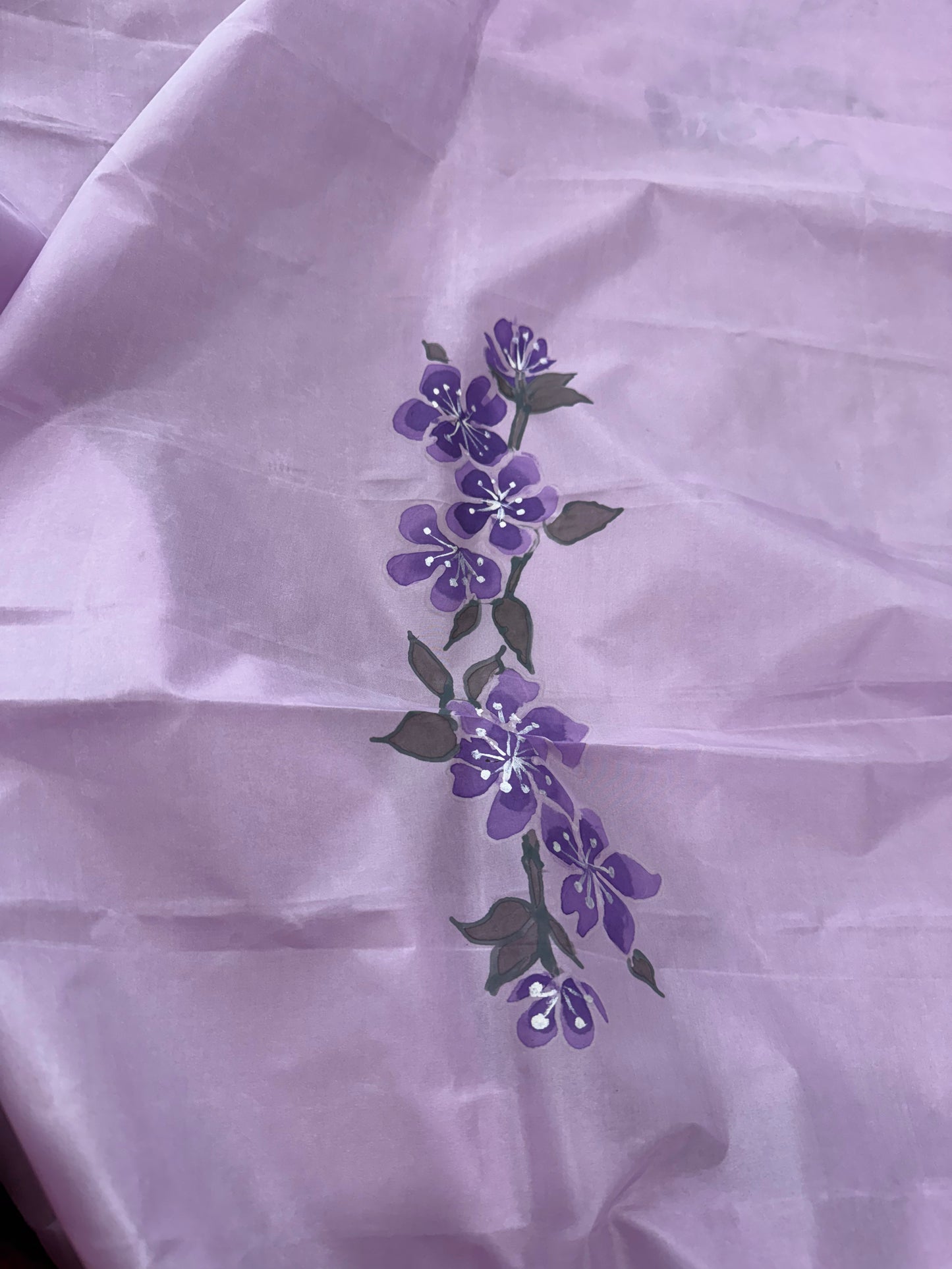 Misty Mauve Blossoms-Handpainted silk Dupatta
