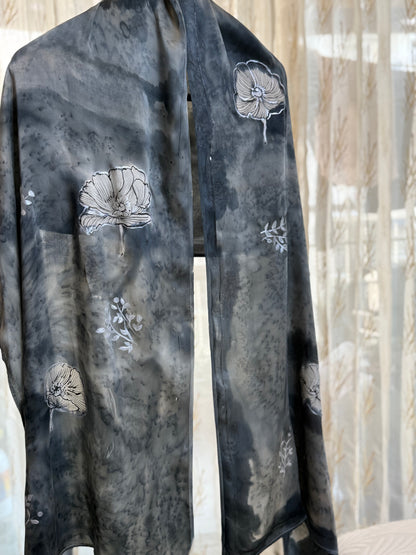 Charcoal Bloom Silk Stole