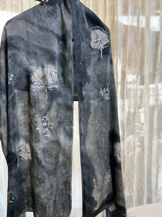 Charcoal Bloom Silk Stole