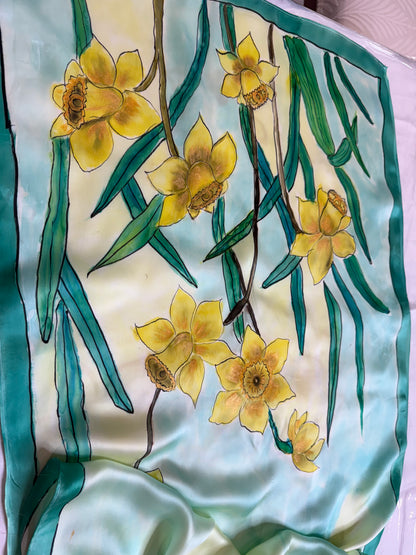 Golden Daffodil Bloom on Satin Silk