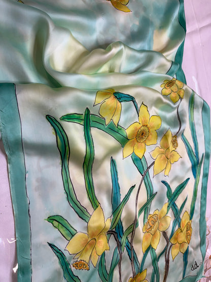 Golden Daffodil Bloom on Satin Silk