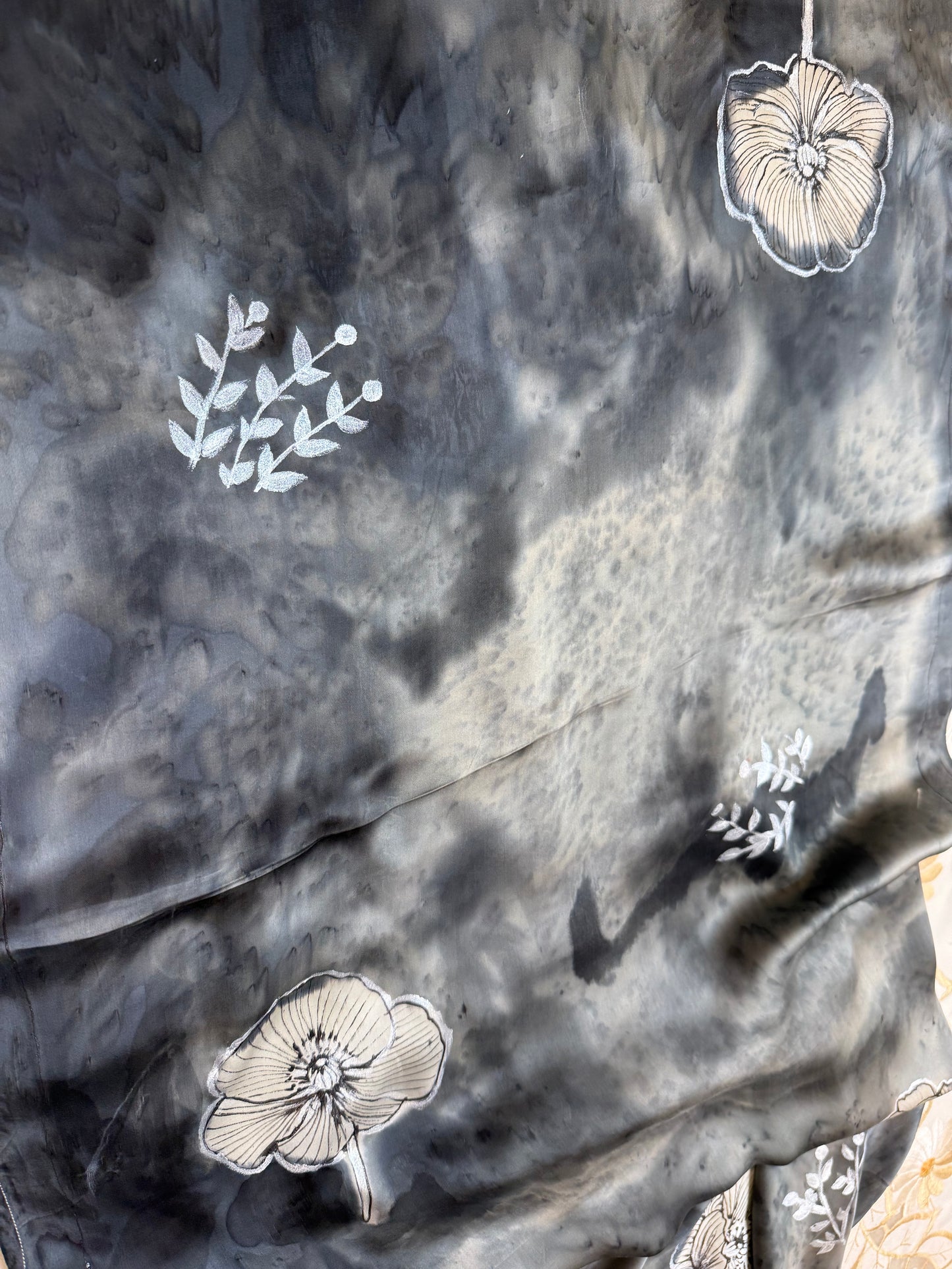 Charcoal Bloom Silk Stole