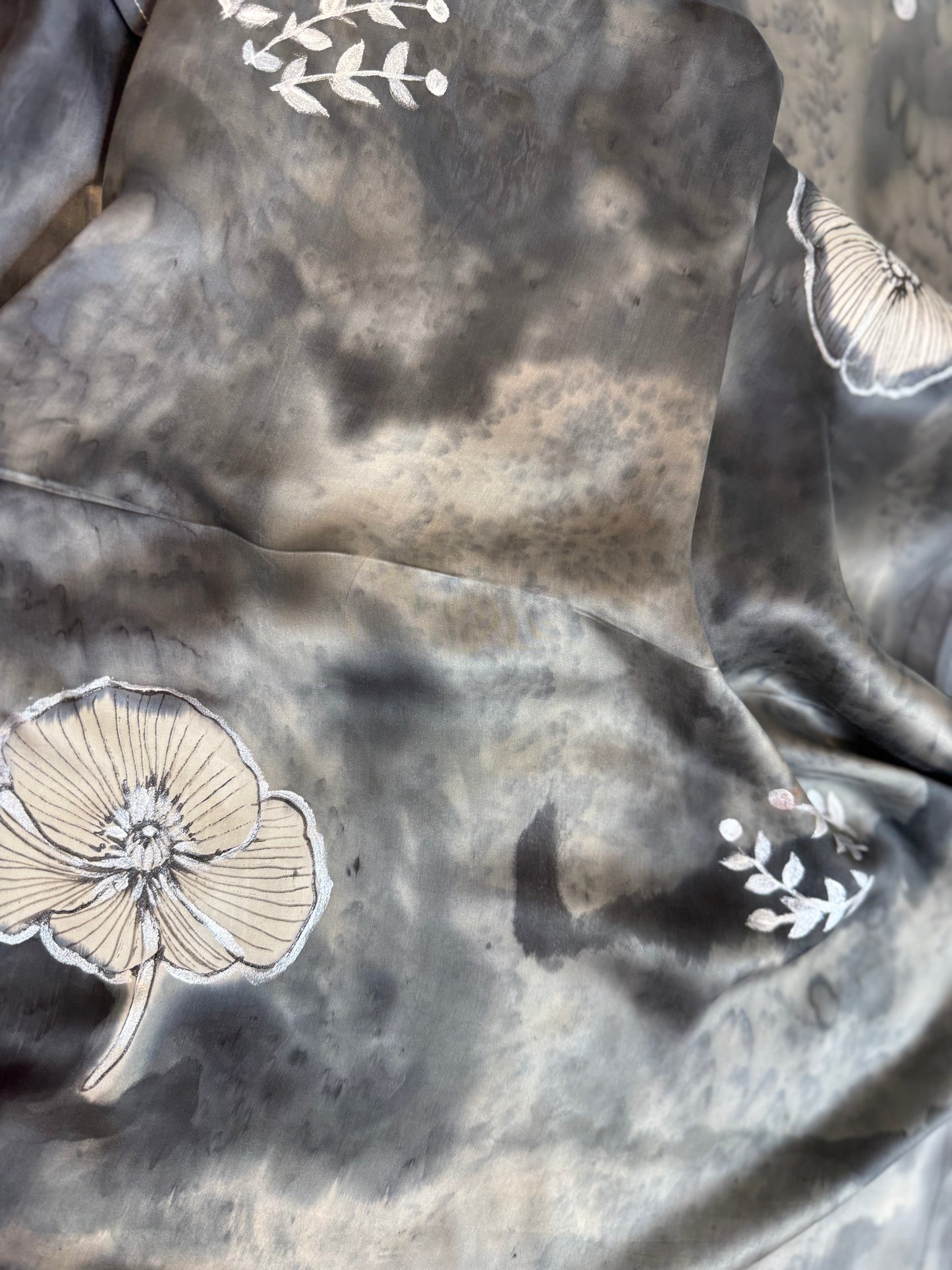 Charcoal Bloom Silk Stole