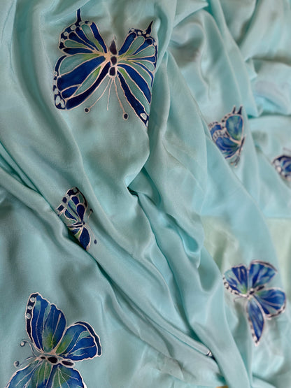 Azure Flutter on Seafoam Silk