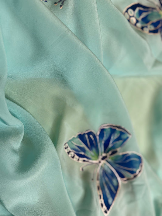 Azure Flutter on Seafoam Silk