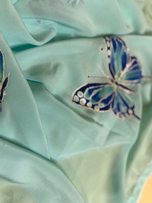 Azure Flutter on Seafoam Silk
