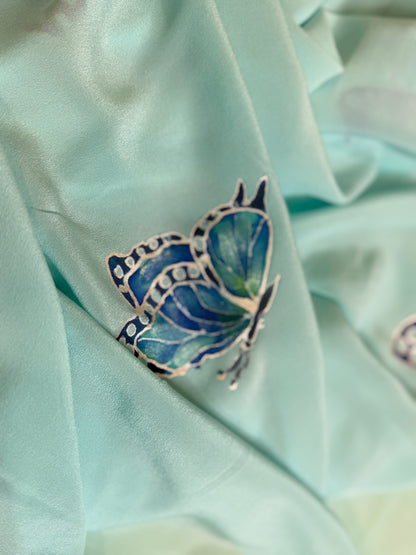 Azure Flutter on Seafoam Silk