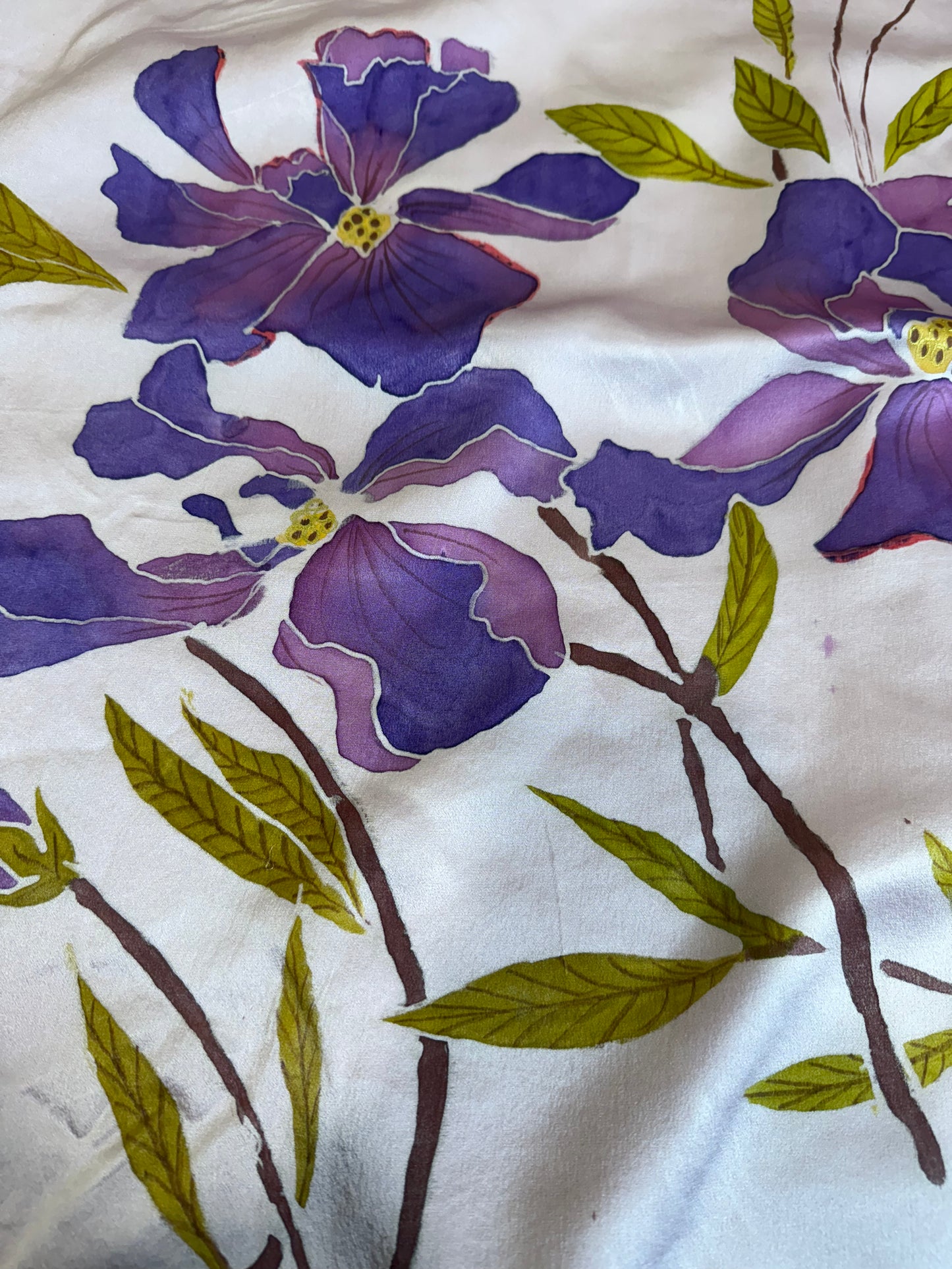 Violet Iris Bloom on Satin Silk