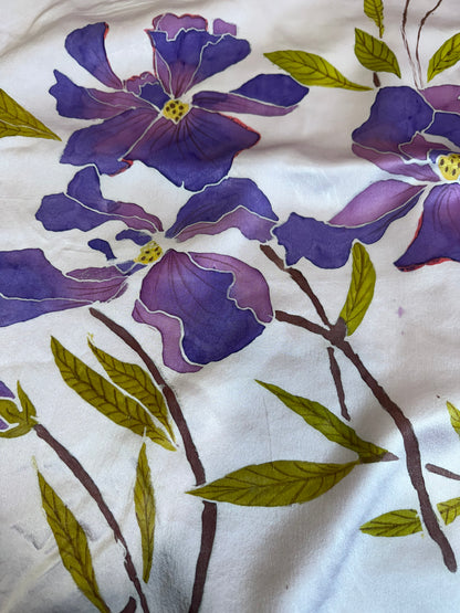 Violet Iris Bloom on Satin Silk