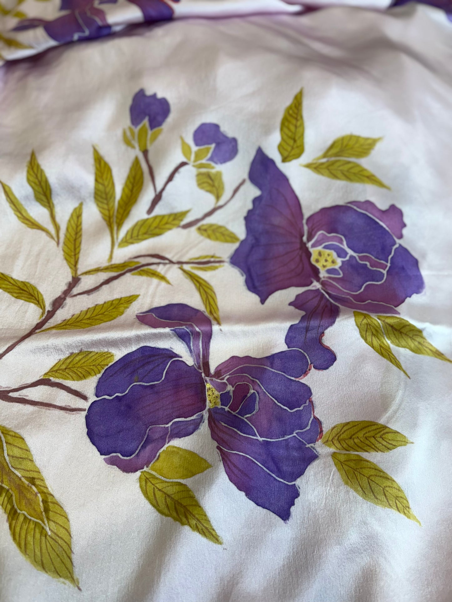 Violet Iris Bloom on Satin Silk