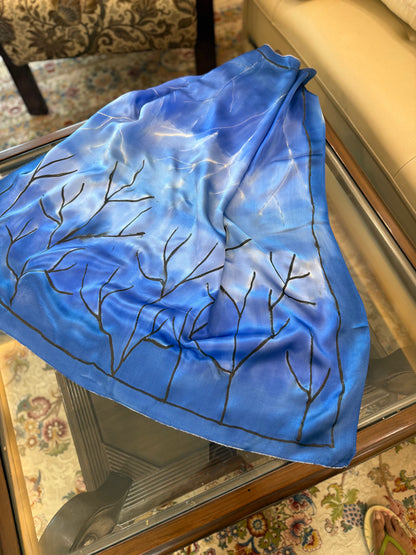 Blue Evening Trees Silk - Scarf