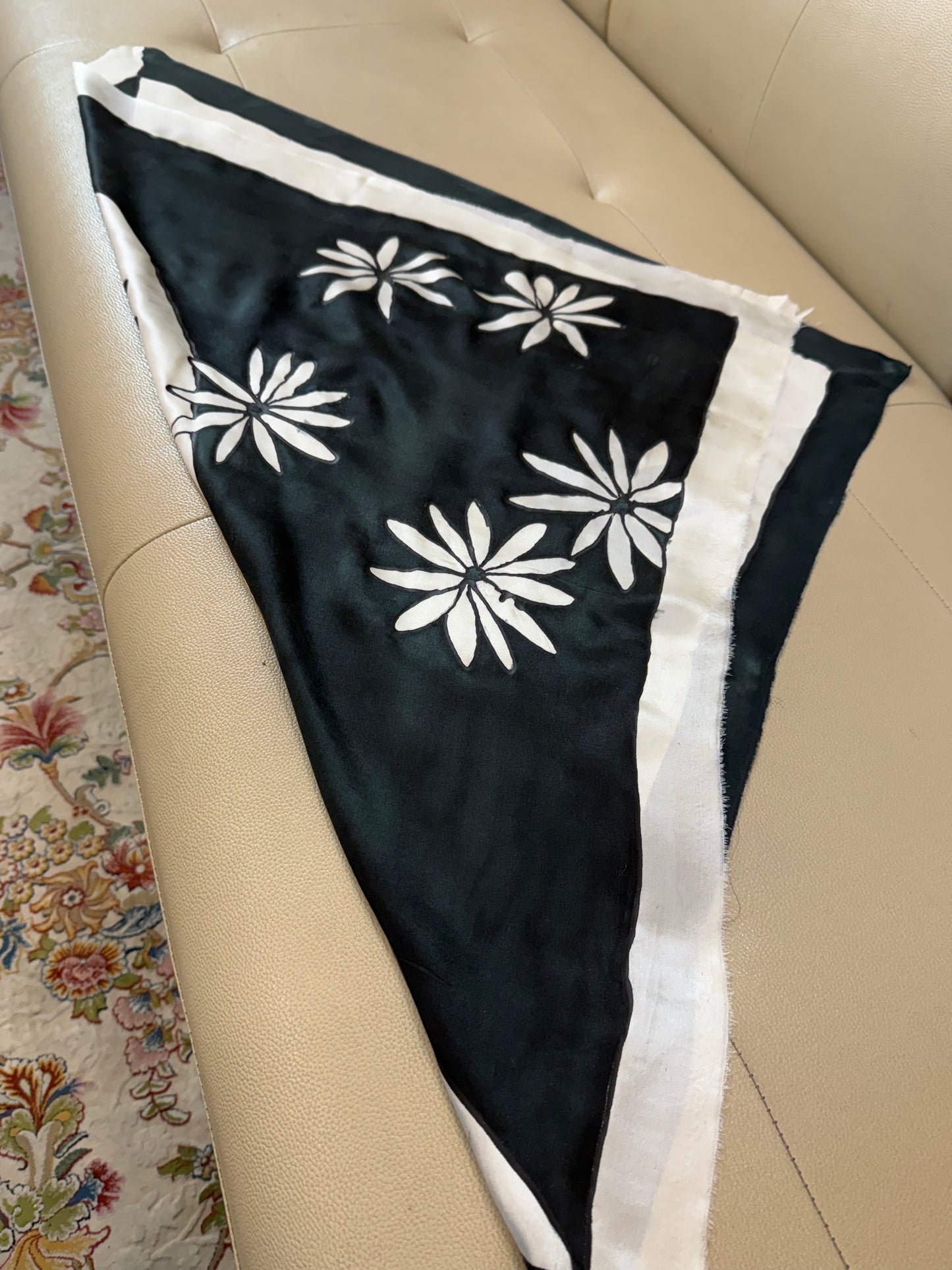 Black & White Bloom Silk Scarf