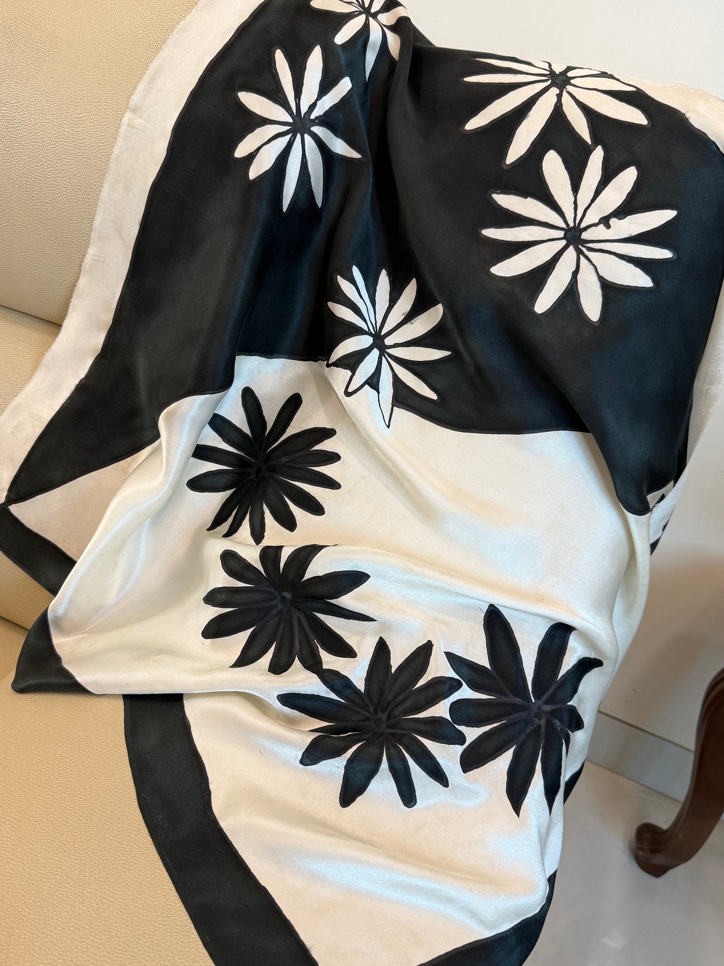 Black & White Bloom Silk Scarf