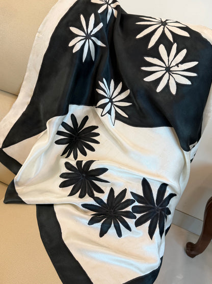 Black & White Bloom Silk Scarf