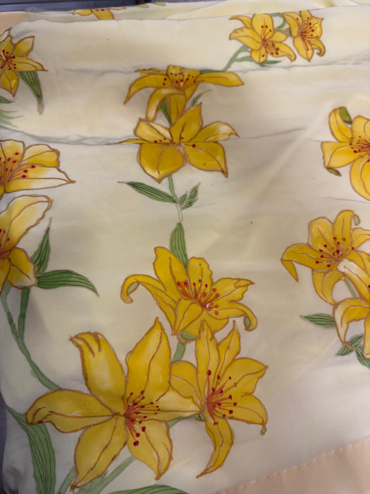 Yellow Lily Reverie — Handpainted Crepe Silk Saree