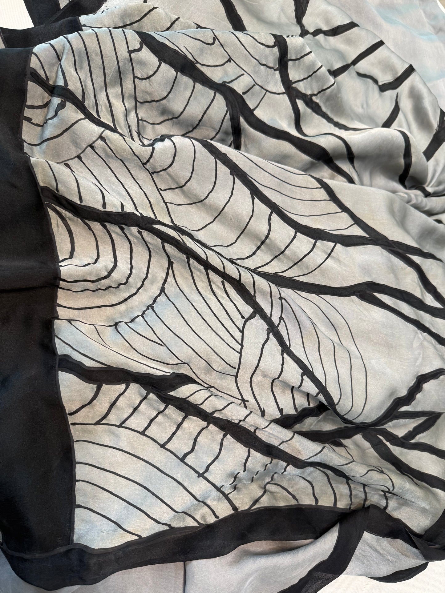 Ink and Mist-Handpainted Satin silk Saree