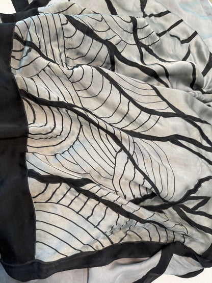 Ink and Mist-Handpainted Satin silk Saree