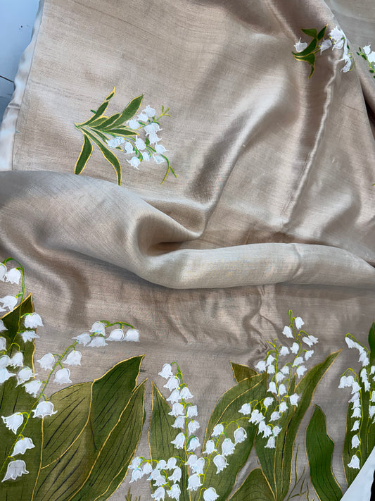 BELL FLOWER DRIFT-HANDPAINTED BHAGALPURI SAREE