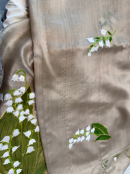 BELL FLOWER DRIFT-HANDPAINTED BHAGALPURI SAREE