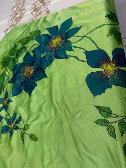 Sapphire Bloom Saree-Handpainted Satin silk saree