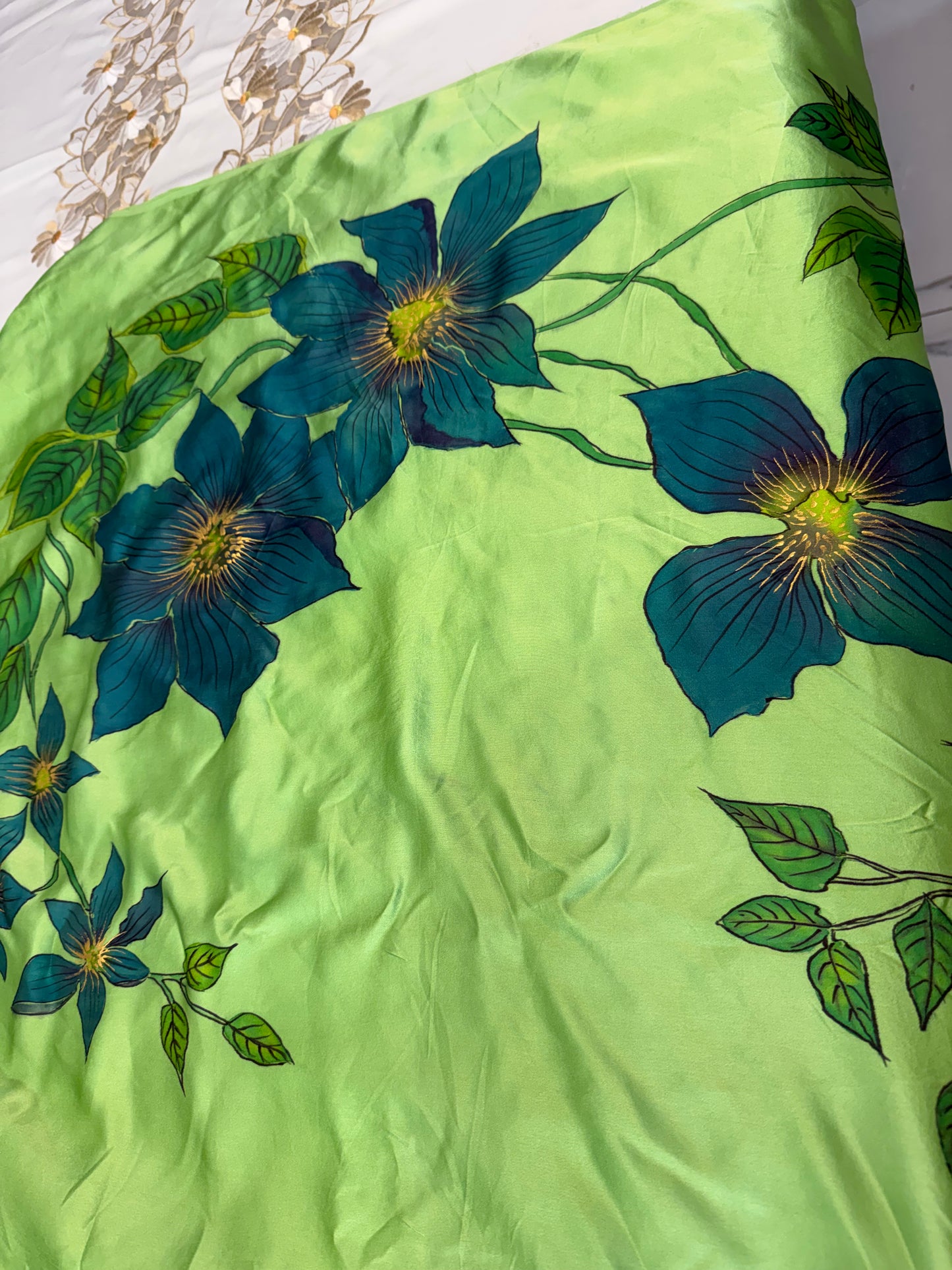 Sapphire Bloom Saree-Handpainted Satin silk saree
