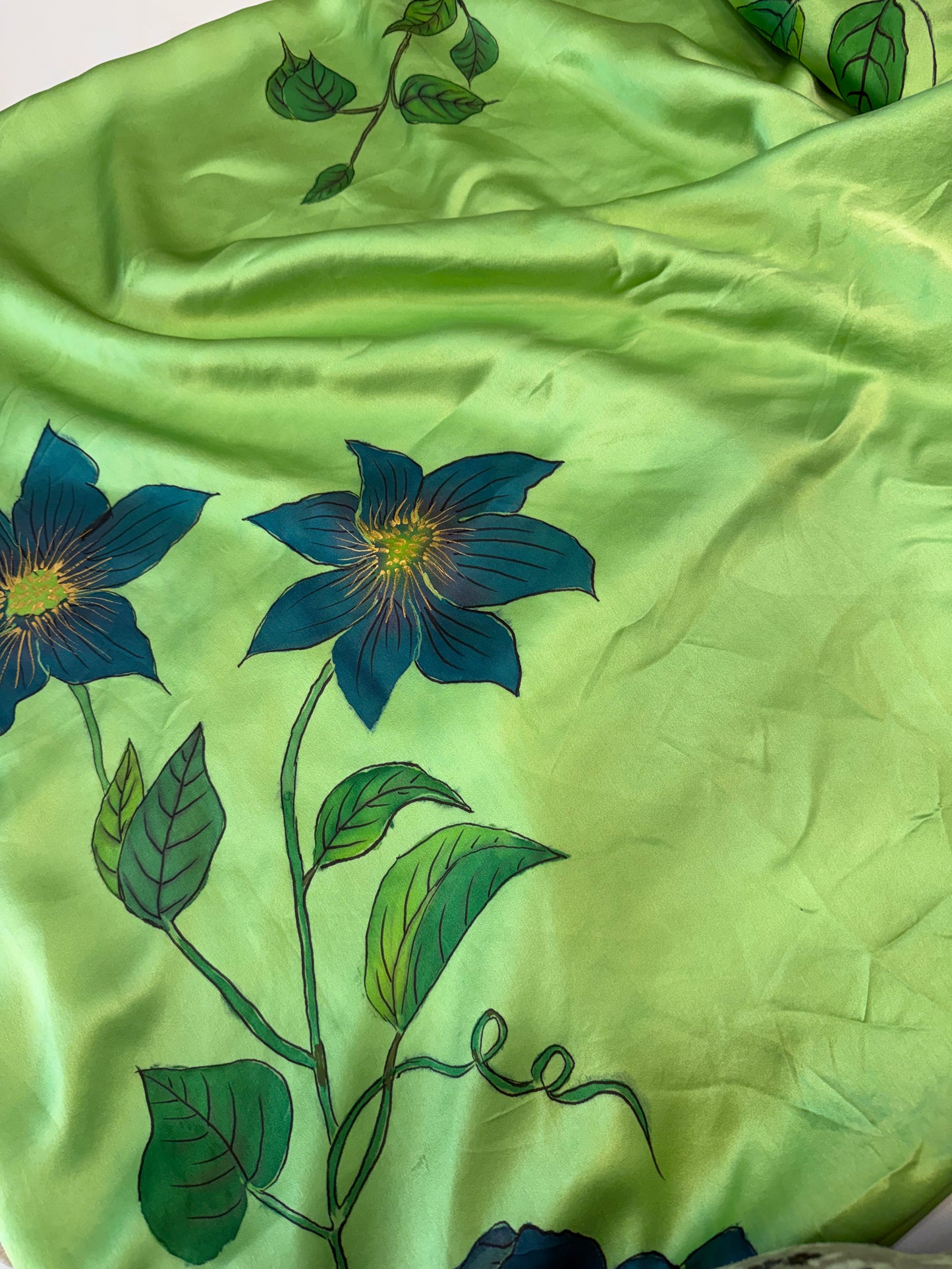 Sapphire Bloom Saree-Handpainted Satin silk saree