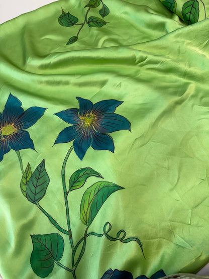 Sapphire Bloom Saree-Handpainted Satin silk saree