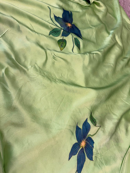 Sapphire Bloom Saree-Handpainted Satin silk saree