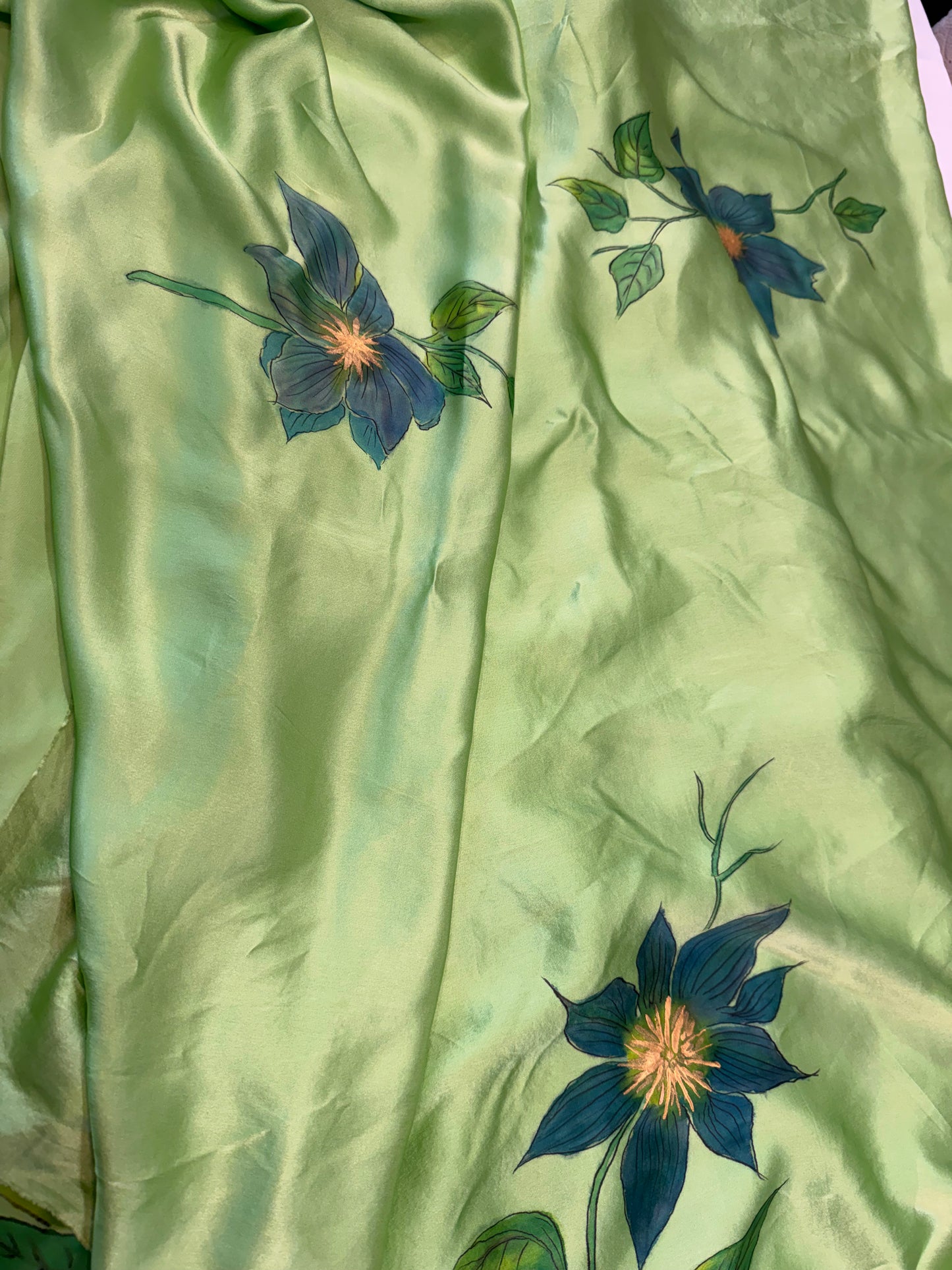 Sapphire Bloom Saree-Handpainted Satin silk saree