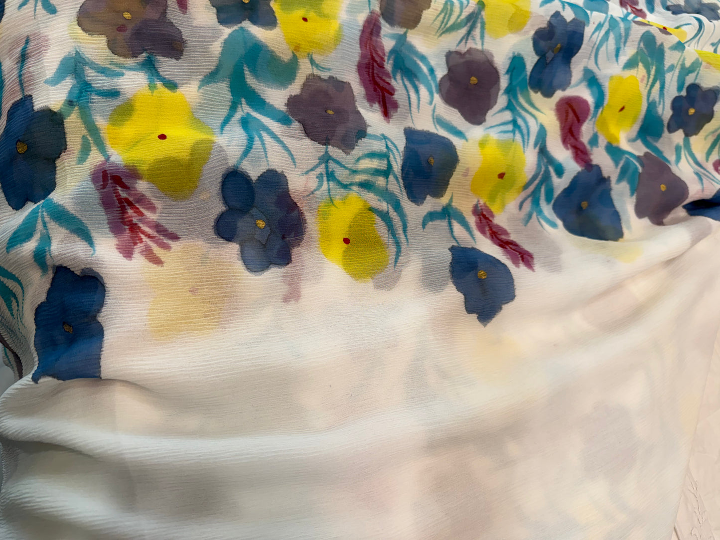 White Garden Poetry-Handpainted pure Chiffon saree