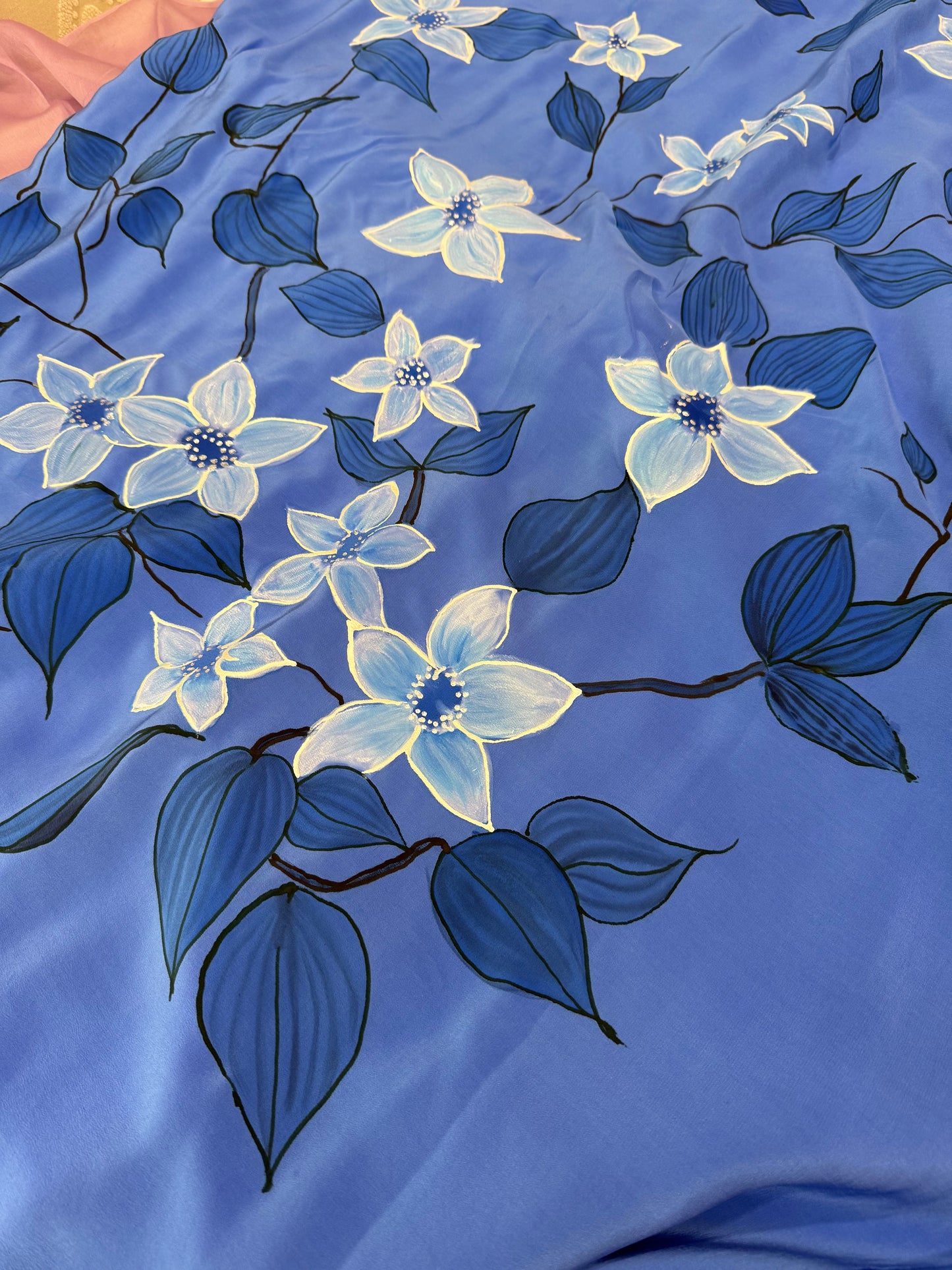 MOONLIT GARDEN FLORALS-Handpainted pure Crepe silk saree