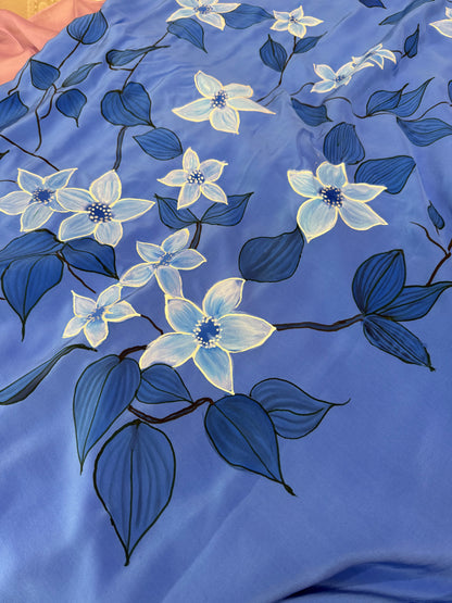 MOONLIT GARDEN FLORALS-Handpainted pure Crepe silk saree