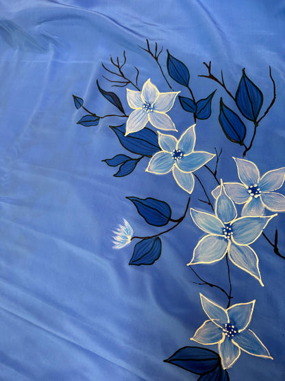 MOONLIT GARDEN FLORALS-Handpainted pure Crepe silk saree
