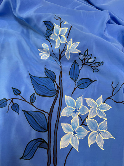 MOONLIT GARDEN FLORALS-Handpainted pure Crepe silk saree
