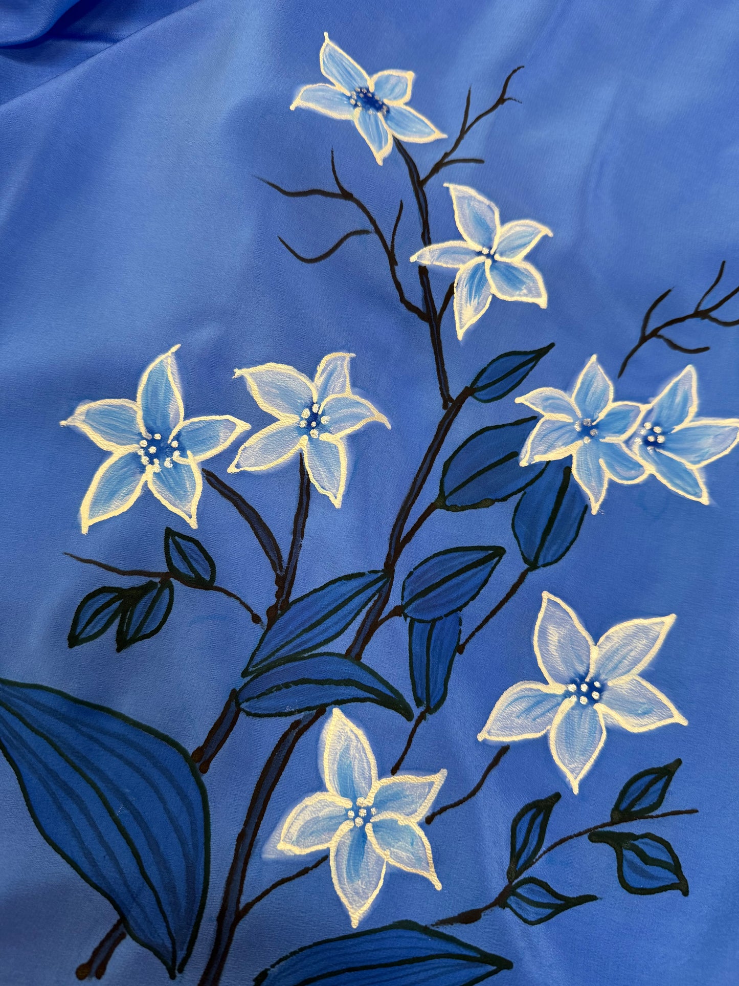 MOONLIT GARDEN FLORALS-Handpainted pure Crepe silk saree