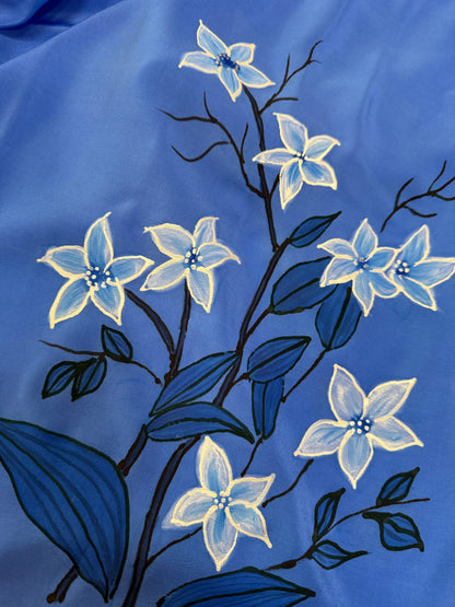 MOONLIT GARDEN FLORALS-Handpainted pure Crepe silk saree