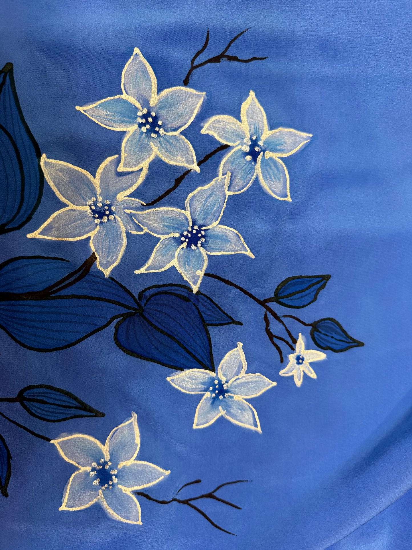 MOONLIT GARDEN FLORALS-Handpainted pure Crepe silk saree