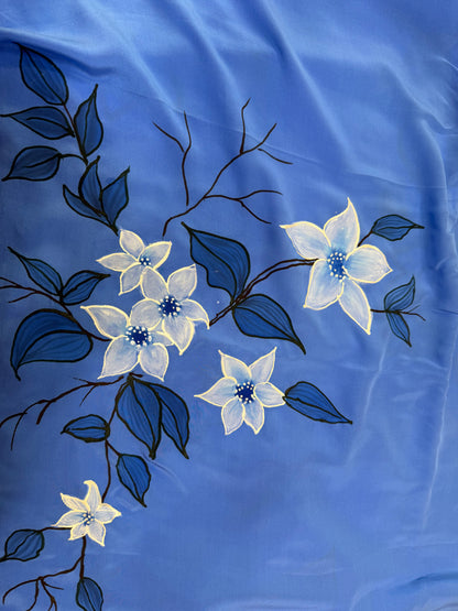 MOONLIT GARDEN FLORALS-Handpainted pure Crepe silk saree