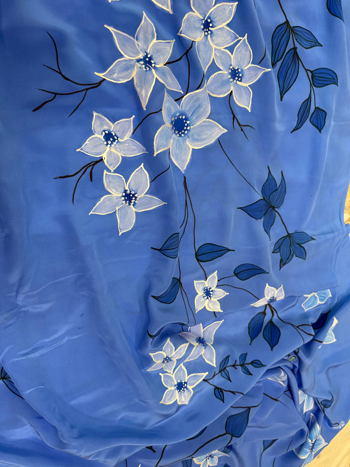MOONLIT GARDEN FLORALS-Handpainted pure Crepe silk saree