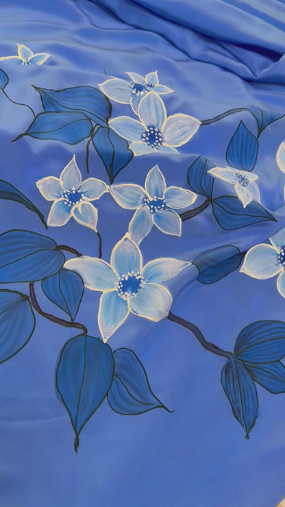 MOONLIT GARDEN FLORALS-Handpainted pure Crepe silk saree