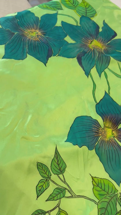 Sapphire Bloom Saree-Handpainted Satin silk saree