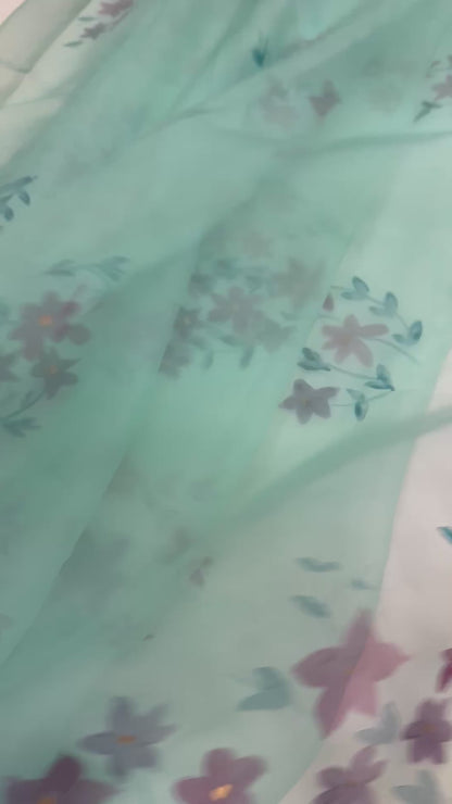 Botanical Grace — Handpainted Floral Green Organza Dupatta
