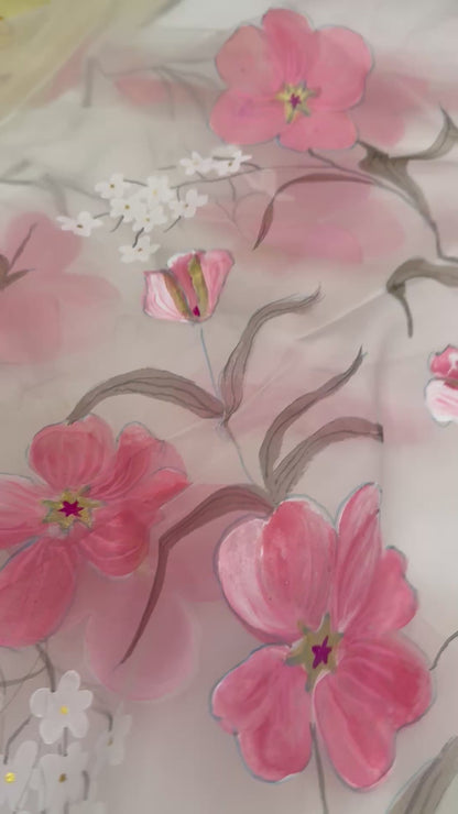 Bloom & Sheer — Handpainted Floral White Organza Dupatta